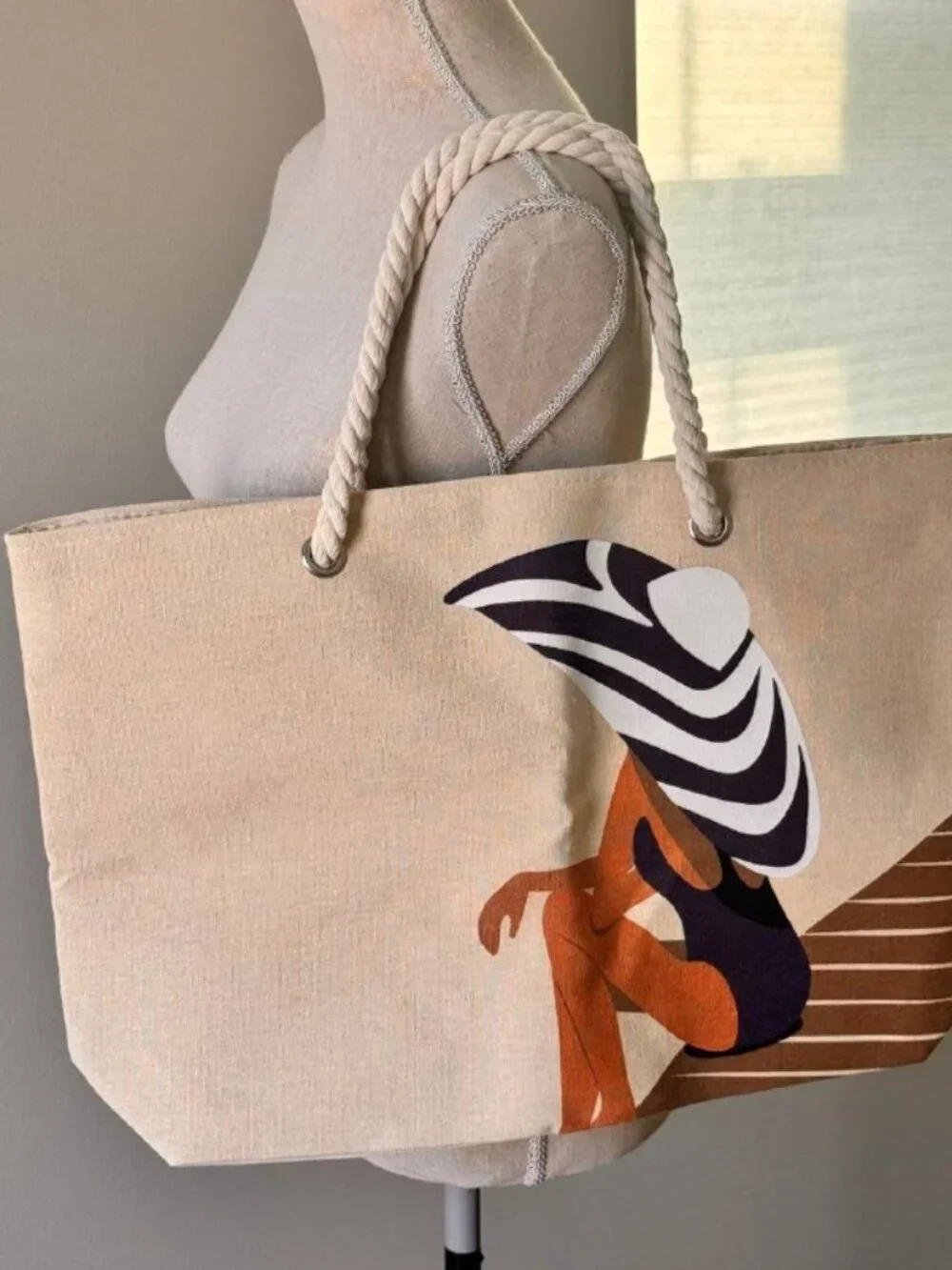 NWOT! Oversized Canvas Beach Tote Bag with Rope Handles